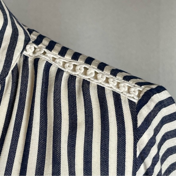 Ann Taylor Navy White Striped Balloon Sleeve Top Blouse - Size XXSP - Picture 9 of 15